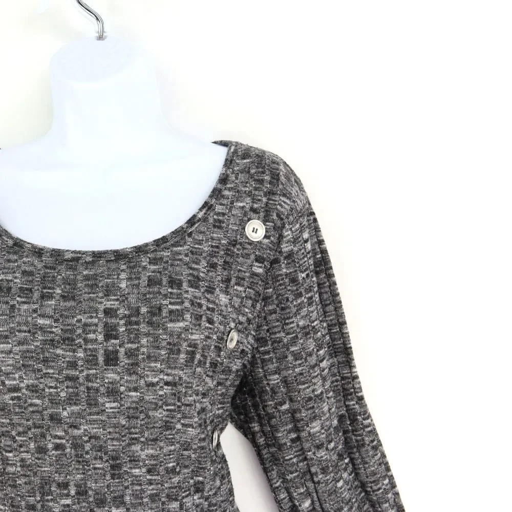 Adrienne Vittadini Sweater Pullover Womens Size XL Gray Heathered Button Accents
